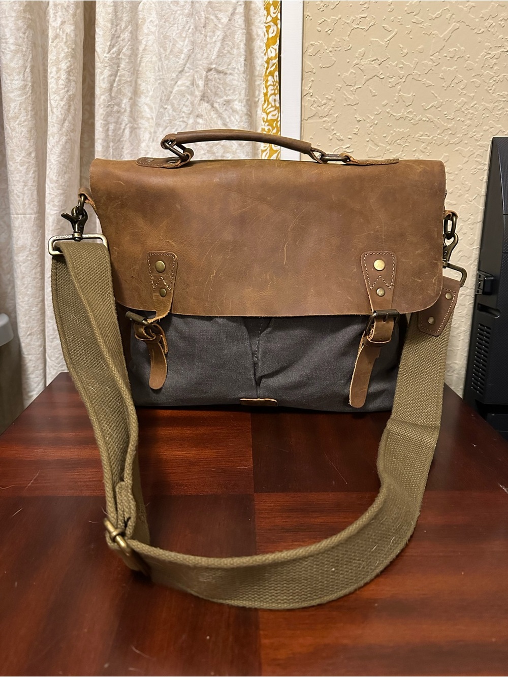 Gootium Vintage Canvas Leather Shoulder/Messenger computer Bag, Khaki 15X12